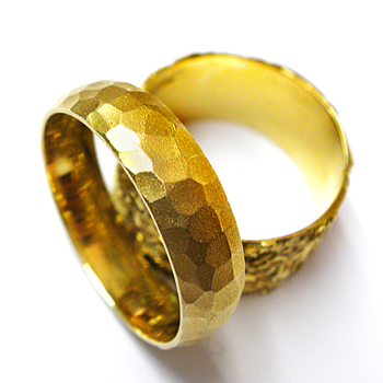 14k Yellow Gold Hammered Finished High Dome Wedding Ring
