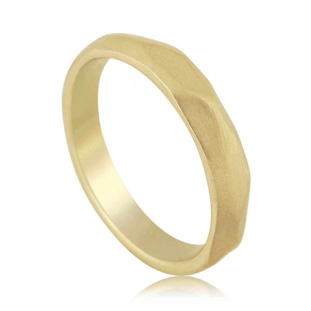 3.7mm 14k Yellow Gold Hammered Matte Finished Wedding Ring