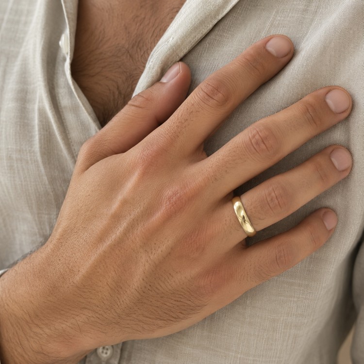Additional image of  Classic Dome-Shaped Wedding Band for Men or Women - Solid Gold 9K 14K or 18K