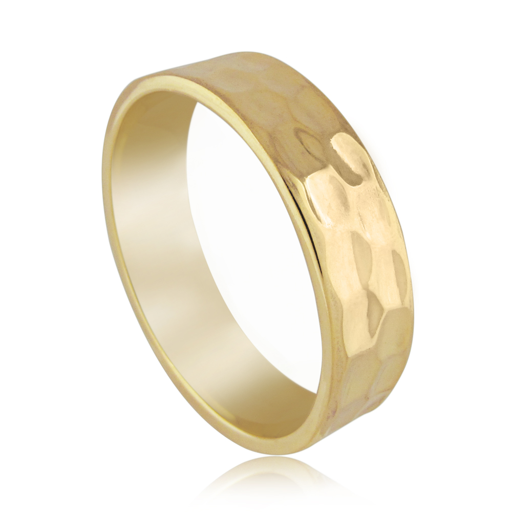 14k Yellow Gold Hammered Matte Finished Thin Wedding Ring