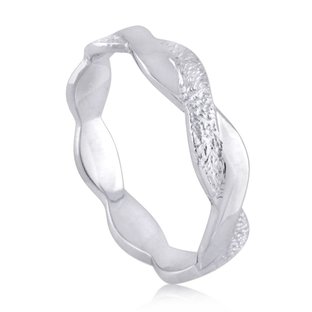 טבעת נישואין בסגנון צמה זהב לבן