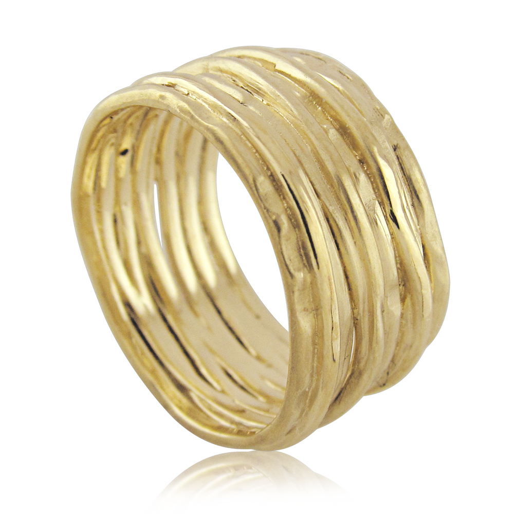 טבעת נישואין רחבה פסי זהב מלופפים