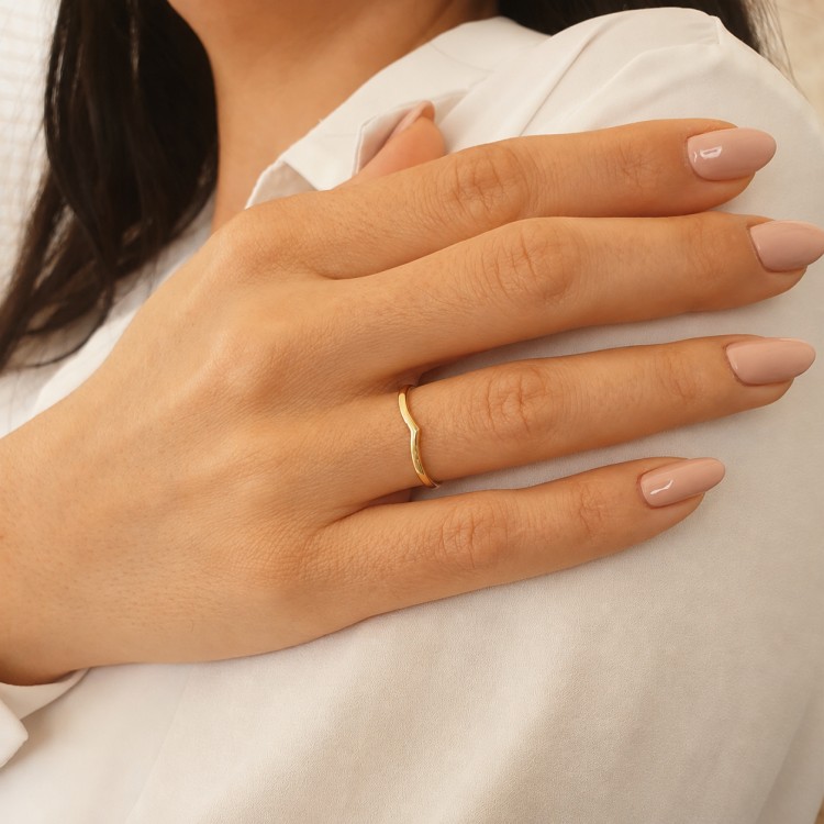 Realistic picture of Real Gold V Ring - Delicate Minimalist V-Shaped Ring