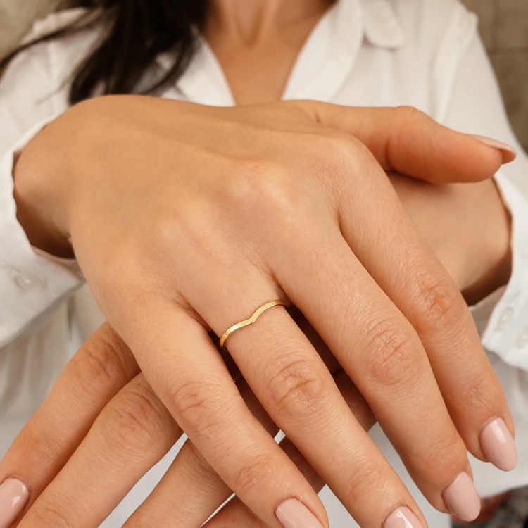 Additional image of  Real Gold V Ring - Delicate Minimalist V-Shaped Ring
