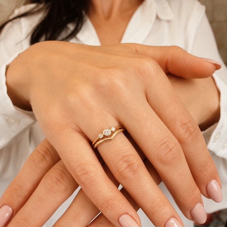 Additional image of  Real Gold V Ring - Delicate Minimalist V-Shaped Ring