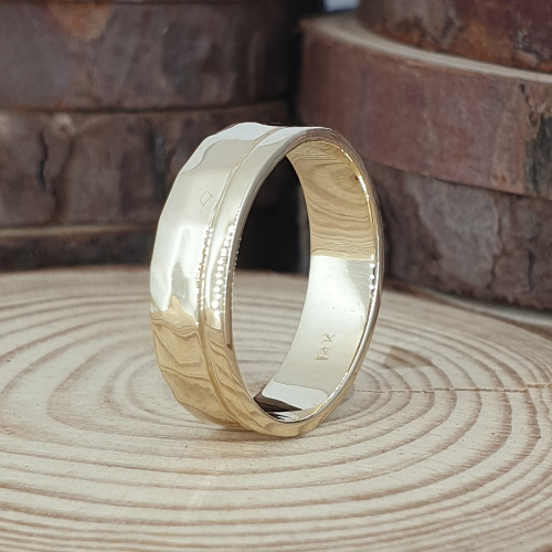 14k Gold Hammered and Smooth Finish Wedding Ring